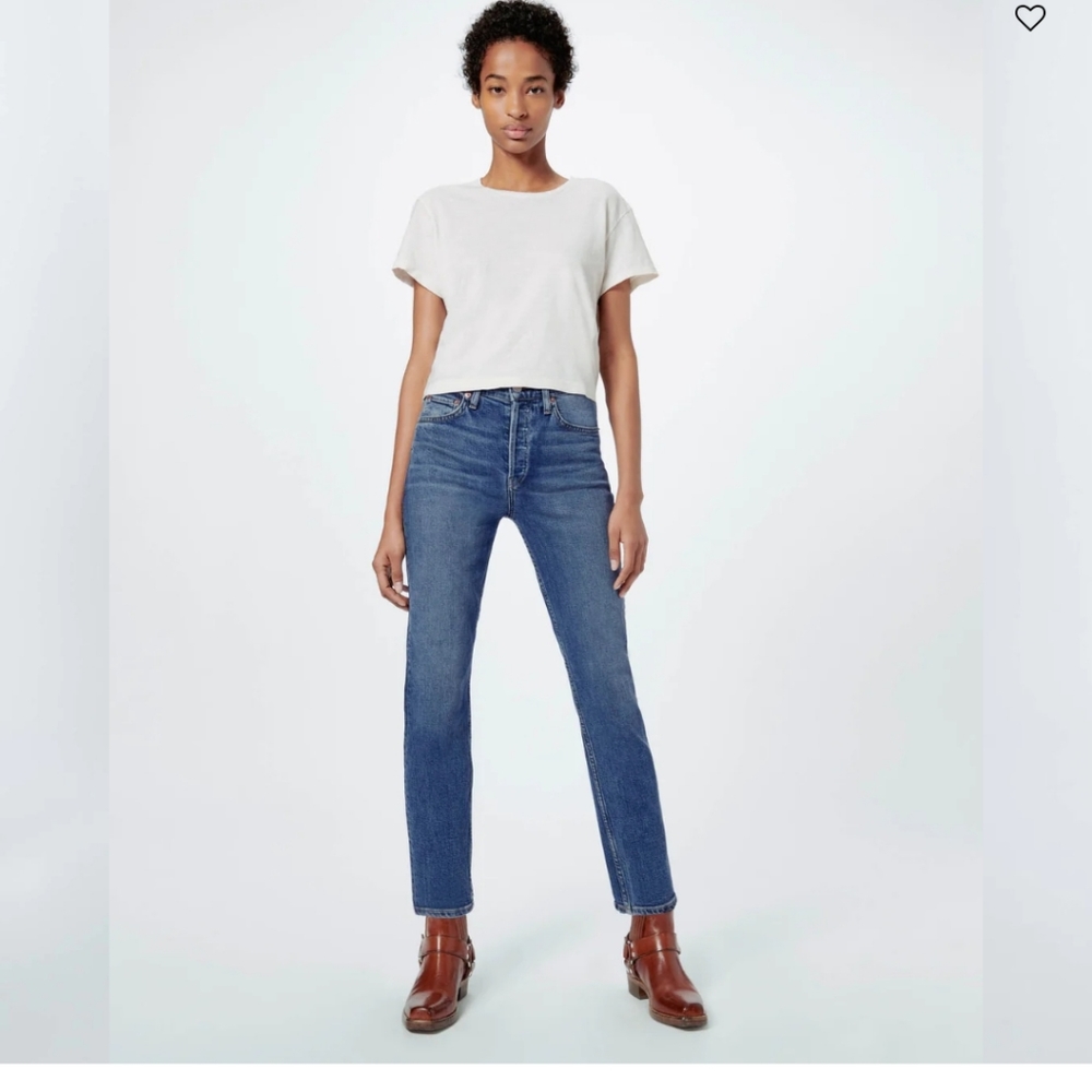 RE/DONE 70s Mid-rise Stovepipe Straight Leg Comfort Stretch Cropped Jeans(25)